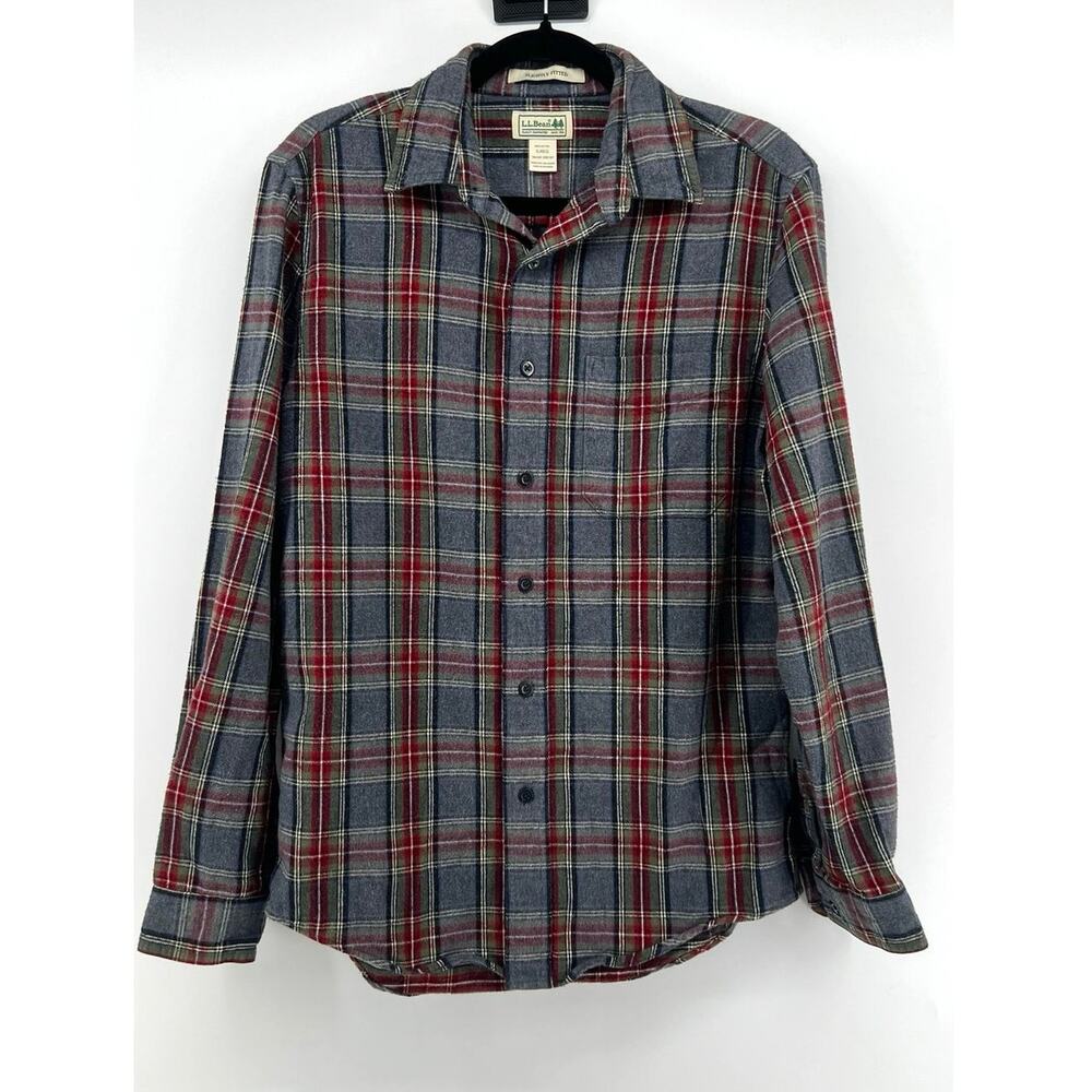 LLBean | Scotch Plaid Flannel Shirt Slightly Fitted Gray Red Tartan Men's S
